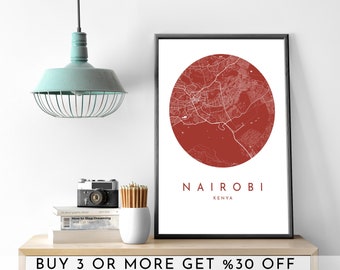 NAIROBI City Map PRINTABLE Color Wall Art Poster Modern Minimalist Office Decoration KENYA Digital File