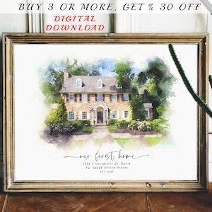 Aangepaste aquarel huisportret van foto, gepersonaliseerde huisillustratie, slotcadeau makelaar, cadeau nieuwe huiseigenaar, housewarmingcadeau
