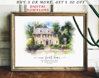 Custom Watercolor House Portrait from Photo, Personalized Home Illustration, Housewarming Gift, Realtor Closing Gift