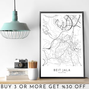 BEIT JALA Stadt Karte DRUCKBARE schwarz weiß Wand Kunst Poster Modern Minimalist Büro Dekoration Palästina eine digitale Datei