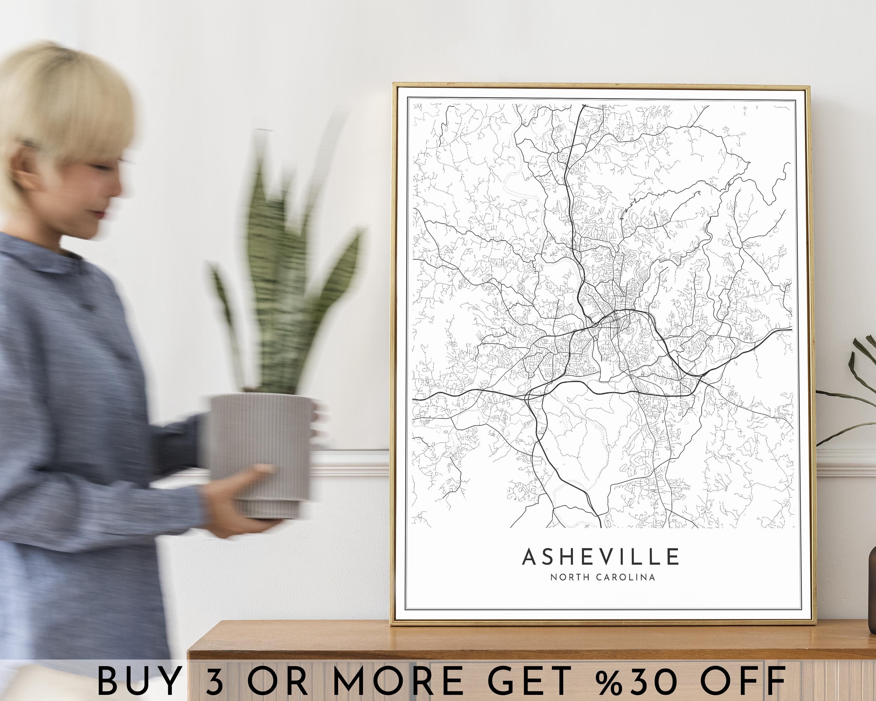 ASHEVILLE City Map PRINTABLE Black and White Wall Art Poster - Etsy