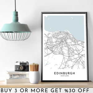 EDIMBURGO Mapa de la ciudad IMPRIMIBLE Cartel de arte de pared en blanco y negro Decoración de oficina minimalista moderna ESCOCIA Archivo digital