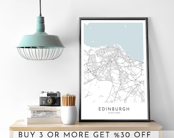 Edinburgh Scotland Map Print: Minimalist Black and White Poster (Digital File)
