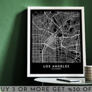LOS ANGELES City Map PRINTABLE Black and White Dark Map Wall Art Poster ...