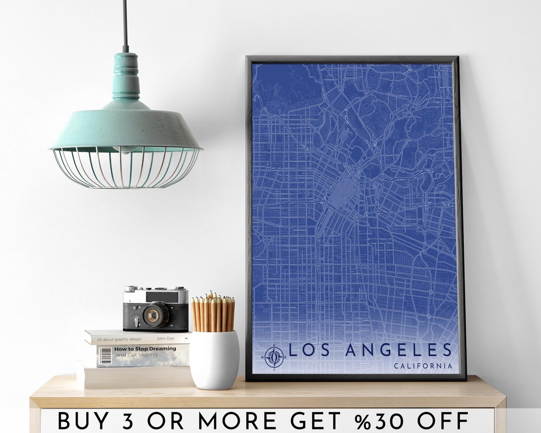LOS ANGELES City Map PRINTABLE Blueprint Wall Art Poster Modern ...