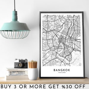 BANGKOK City Map PRINTABLE Black and White Wall Art Poster Modern Minimalist Office Decoration TAILAND Digital File