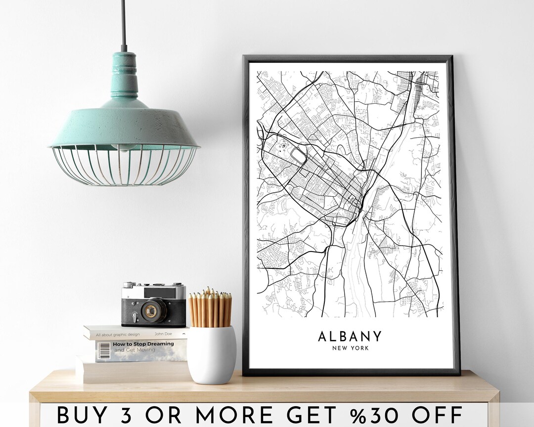 ALBANY City Map PRINTABLE Black and White Wall Art Poster Modern Minimalist Office Decoration ...