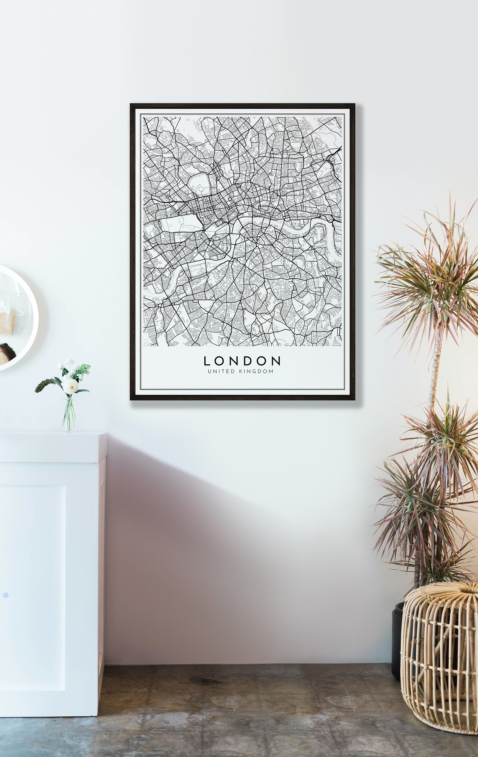 LONDON City Map PRINTABLE Black and White Wall Art Poster | Etsy