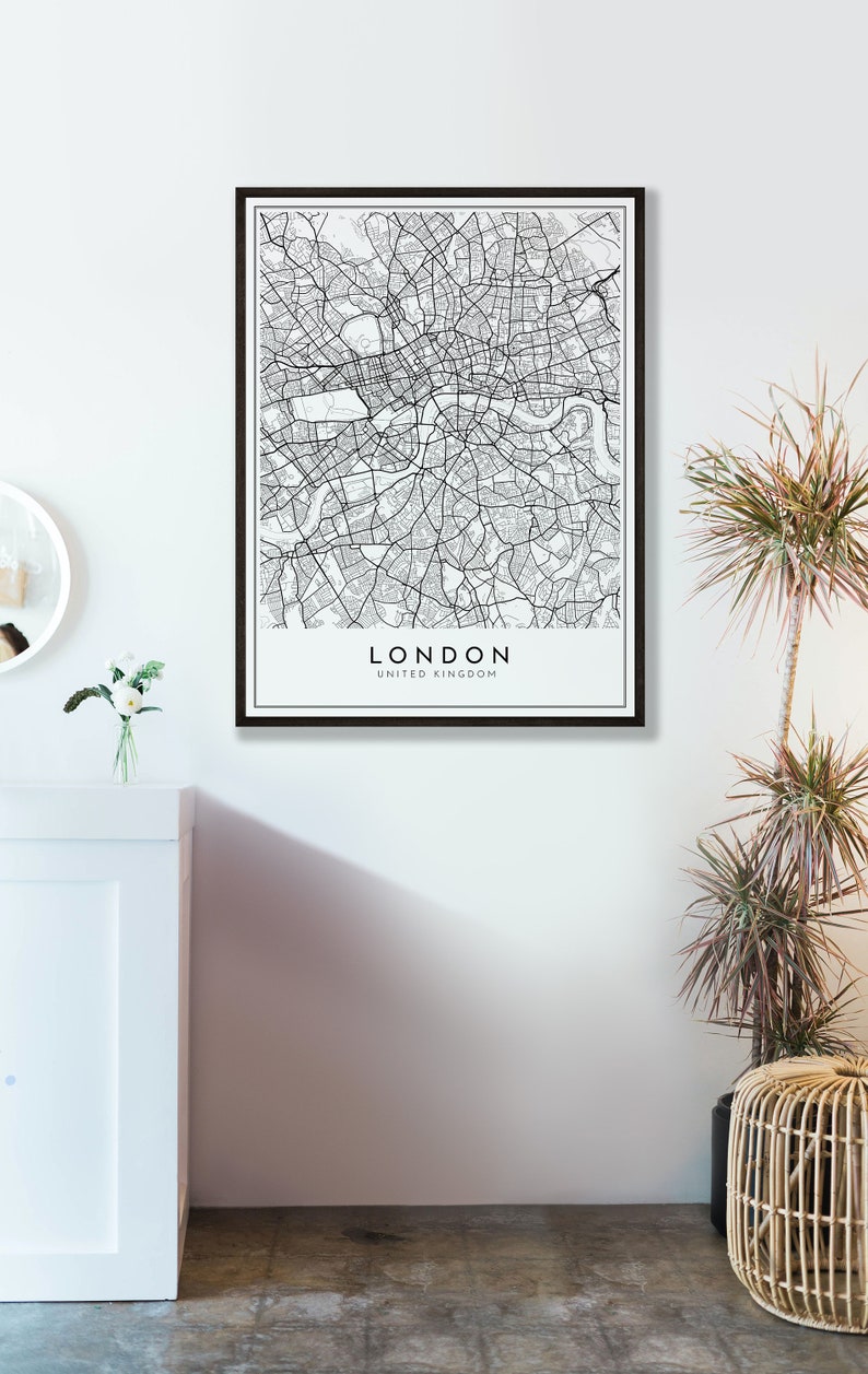 LONDON City Map PRINTABLE Black and White Wall Art Poster - Etsy