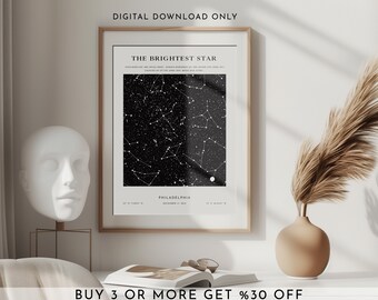 Custom Star Map Print - Star map by date, Personalized Night Sky Art, Night We Met Anniversary Gift, Night Sky Print, Star Map Poster