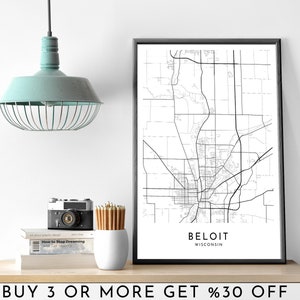 BELOIT City Map PRINTABLE Black and White Wall Art Poster Modern ...