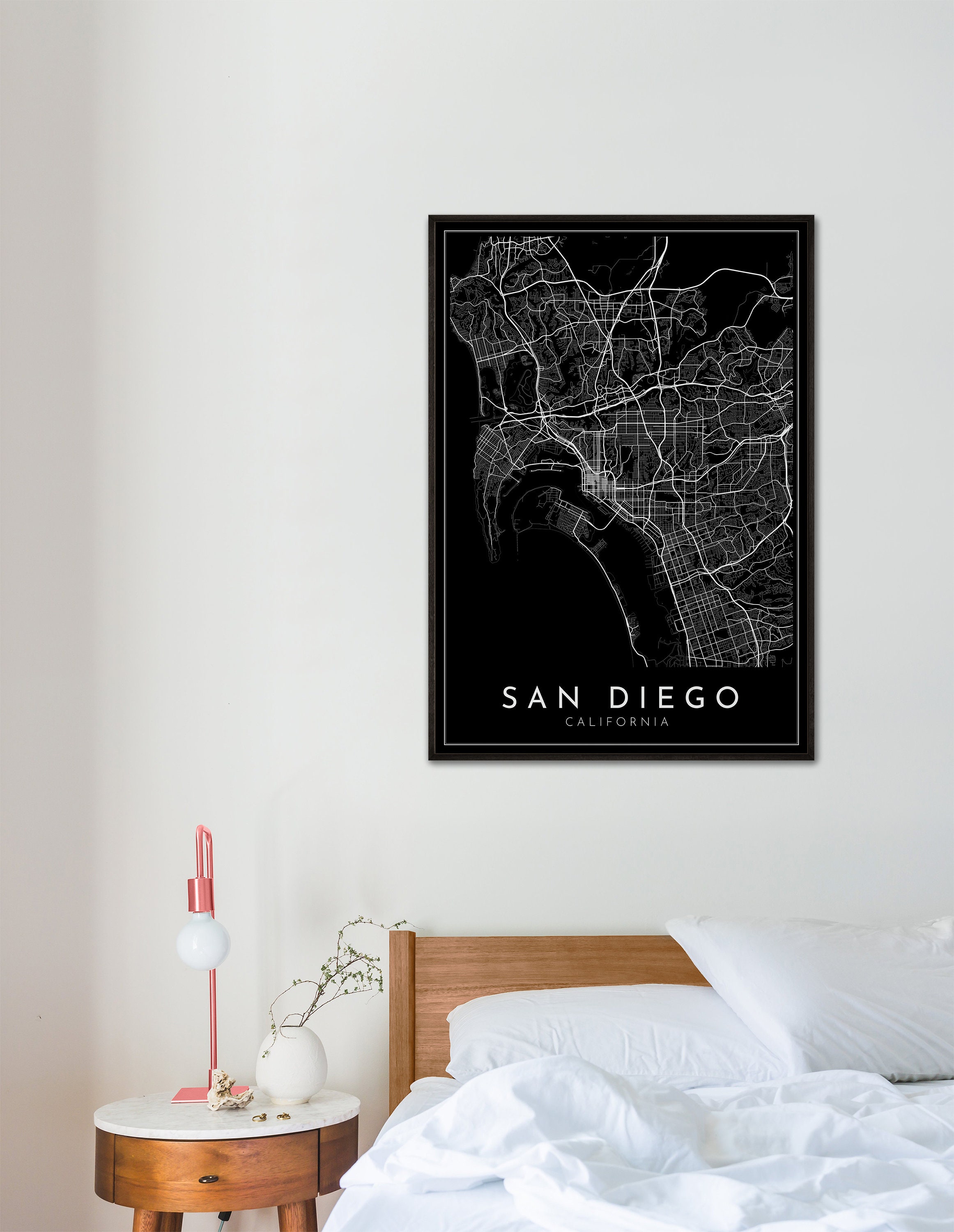 SAN DIEGO City Map PRINTABLE Black and White Dark Map Wall Art - Etsy