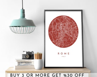 ROME City Map PRINTABLE Color Wall Art Poster Modern Minimalist Office Decoration ITALY Digital File