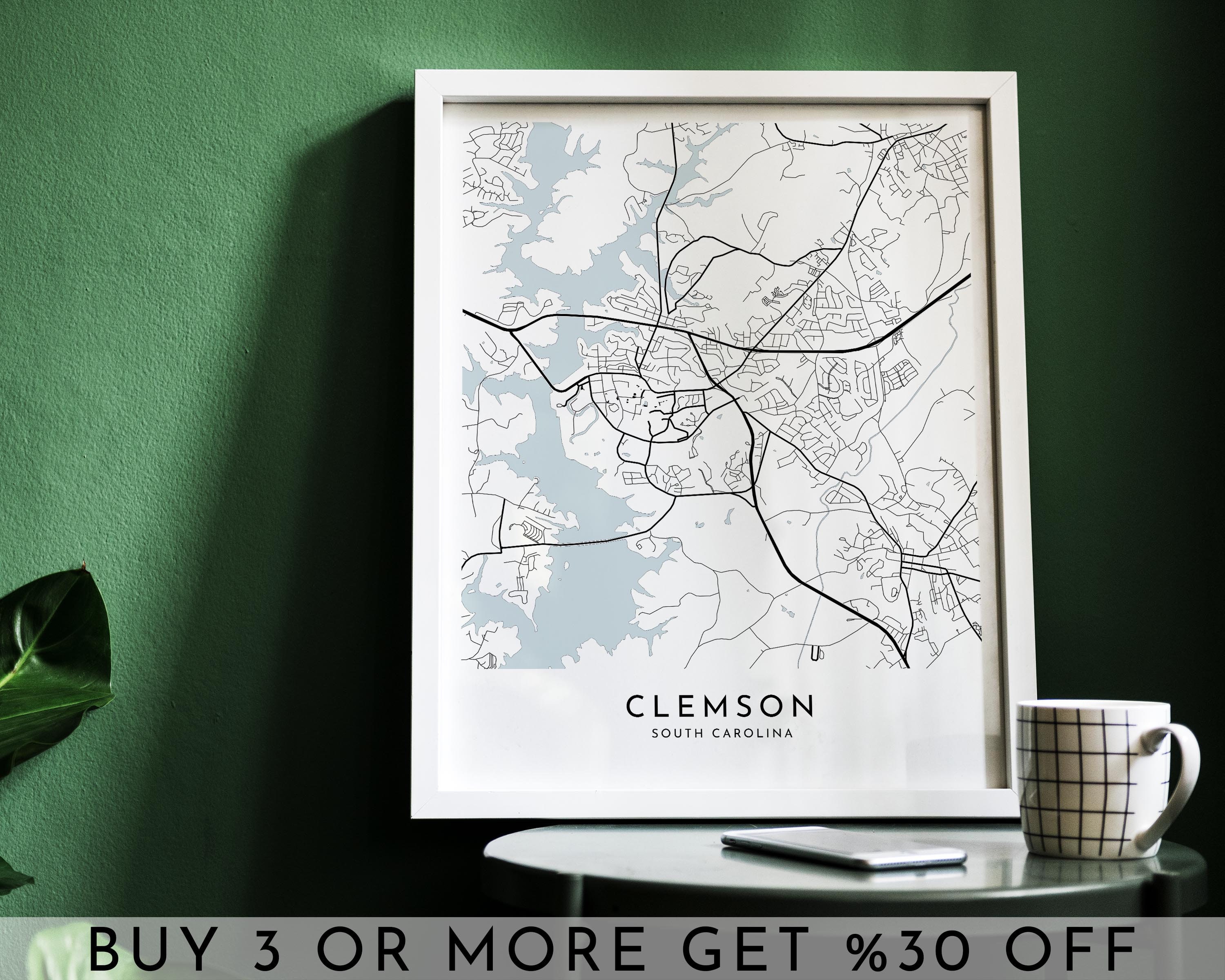 CLEMSON City Map Printable: Minimalist Black and White Poster (digital ...