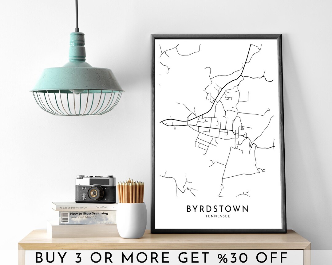 BYRDSTOWN City Map PRINTABLE Black and White Wall Art Poster Modern Minimalist Office Decoration