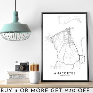 ANACORTES City Map PRINTABLE Black and White Wall Art Poster Modern Minimalist Office Decoration USA Washington America Digital File