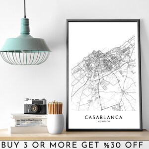CASABLANCA City Map PRINTABLE Black and White Wall Art Poster Modern Minimalist Office Decoration MAROC Digital File