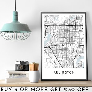 Arlington Texas Map Art Print: Modern Black and White (Digital File)