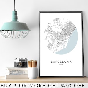 BARCELONA Stadt Karte DRUCKBARE Schwarzweiß Kreis Karte Wand Kunst Poster Modern Minimalist Büro Dekoration SPANIEN Digitale Datei