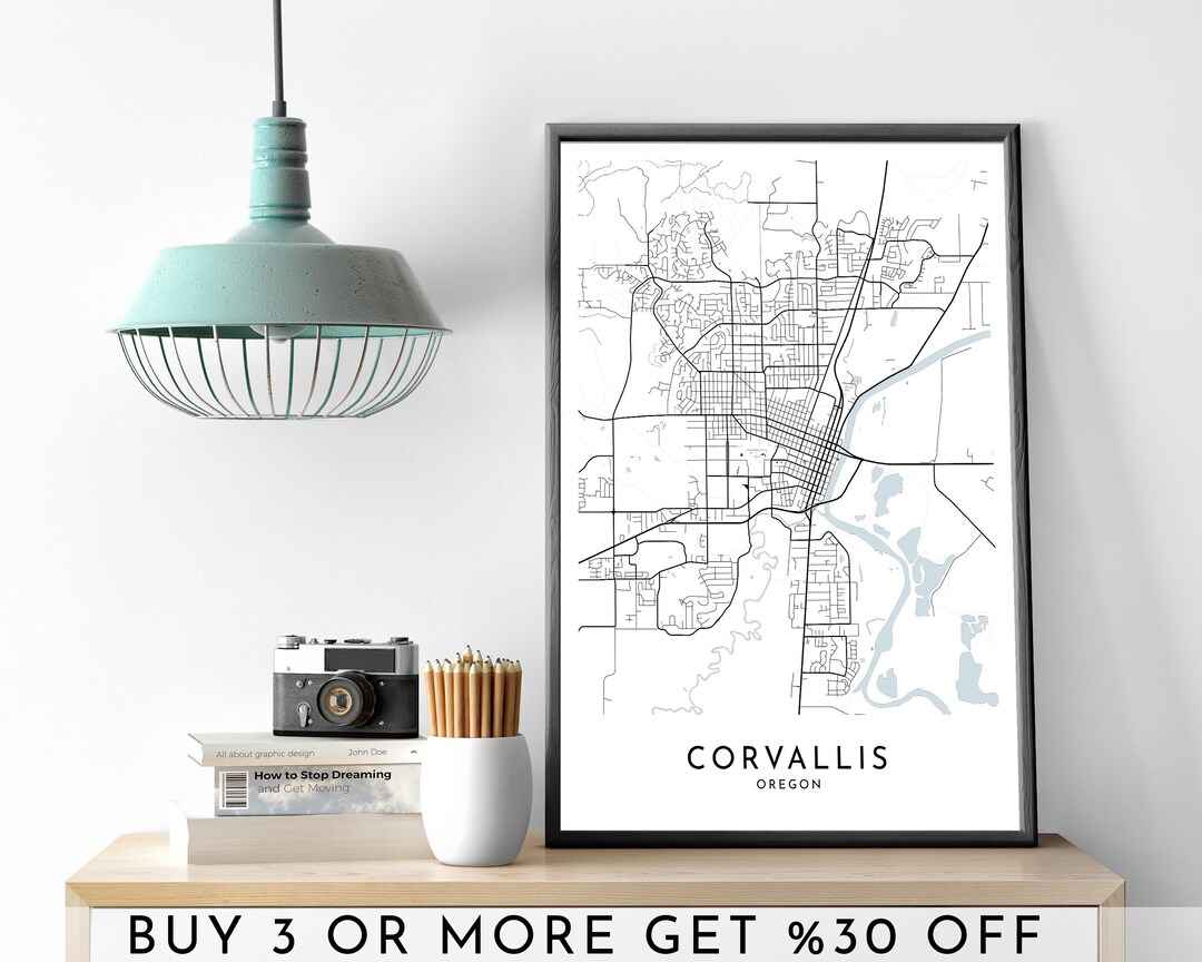 CORVALLIS City Map PRINTABLE Black and White Wall Art Poster Modern ...