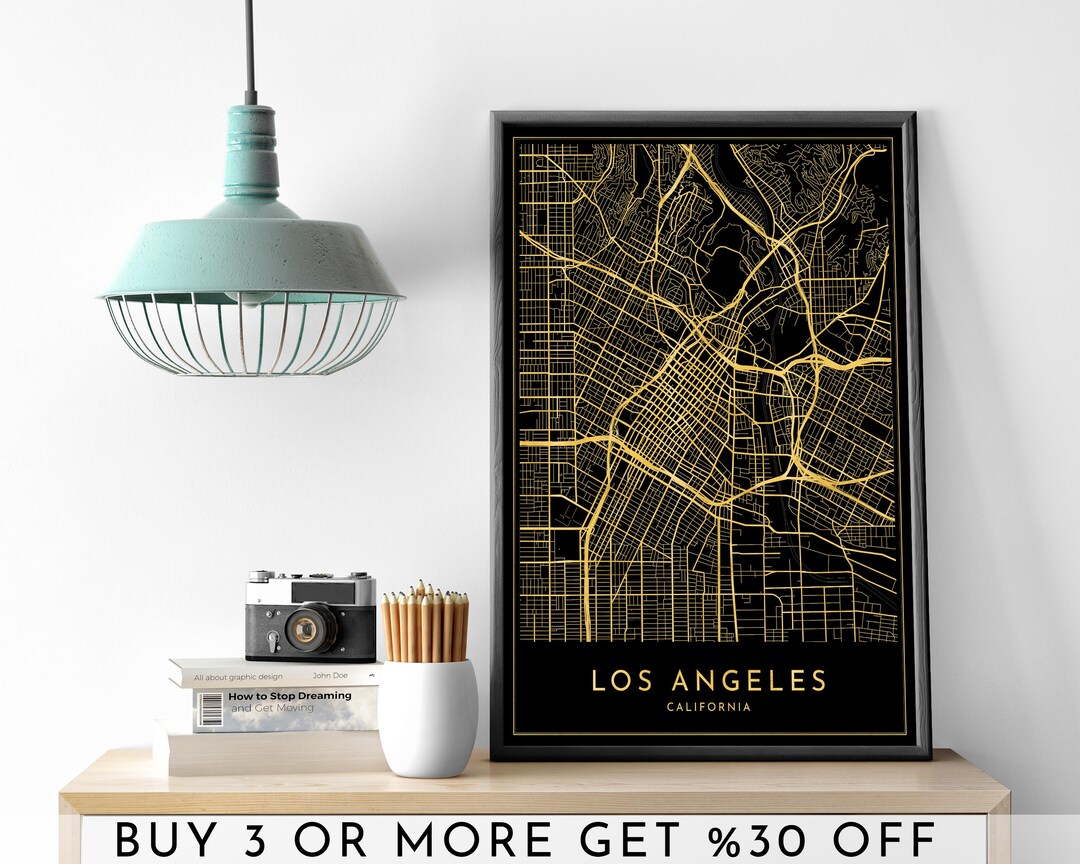 LOS ANGELES City Map PRINTABLE Gold Foil Wall Art Poster Modern ...