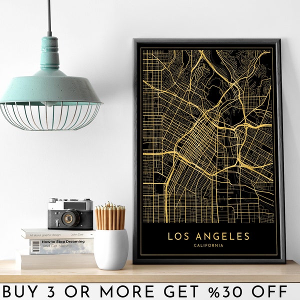 LOS ANGELES City Map PRINTABLE Gold Foil Wall Art Poster Modern Minimalist Office Decoration California Usa America Digital File