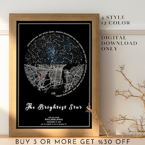 MAPA ESTELAR PERSONALIZADO / Impresión "Bajo estas estrellas" / Mapa de constelaciones / Impresión de cielo nocturno / Regalo de primer aniversario / Regalo de mapa de aniversario de bodas