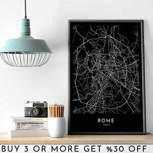 ROME City Map PRINTABLE Black and White Wall Art Poster Modern Minimalist Office Decoration ITALY Digital File