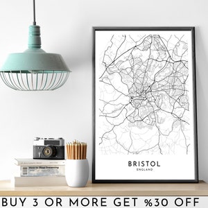 BRISTOL Stadt Karte DRUCKBARE schwarz weiß Wand Kunst Poster Modern Minimalist Büro Dekoration ENGLAND Digitale Datei