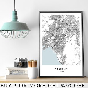 ATHEN Stadt Karte DRUCKBARE schwarz weiß Wand Kunst Poster Modern Minimalist Büro Dekoration GRIECHENLAND Digitale Datei