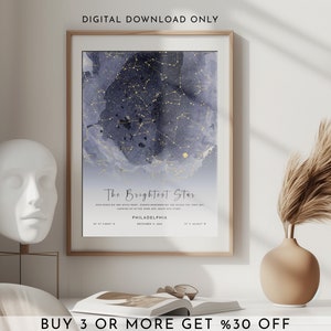 Stampa mappa stellare personalizzata - Mappa stellare per data, regalo di anniversario della notte in cui ci siamo incontrati, stampa del cielo notturno, poster della mappa stellare, arte personalizzata del cielo notturno,