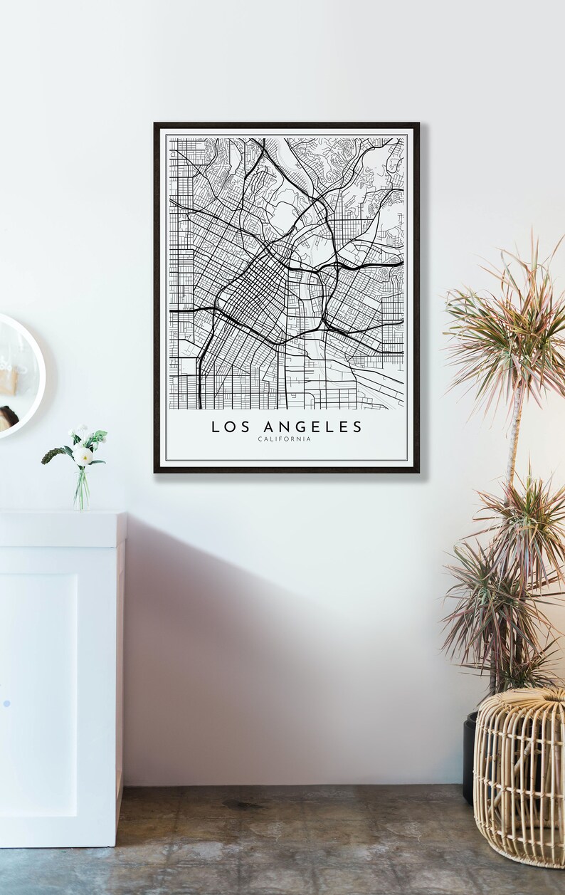 LOS ANGELES City Map PRINTABLE Black and White Wall Art Poster | Etsy