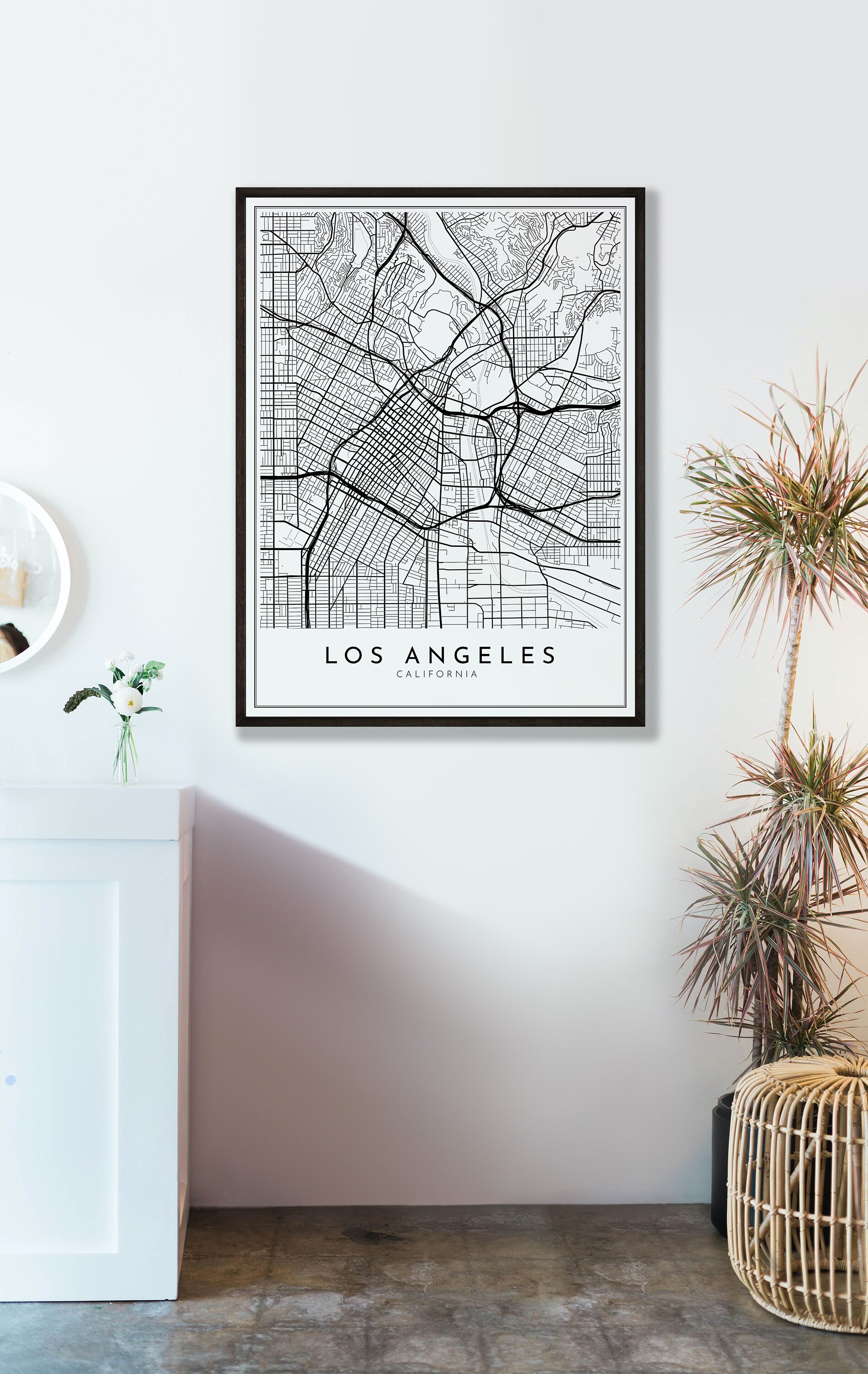 LOS ANGELES City Map PRINTABLE Black and White Wall Art Poster | Etsy
