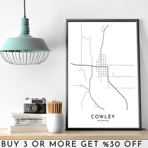 COWLEY-WYOMING City Map IMPRIMABLE Noir et Blanc Wall Art Poster Moderne Minimaliste Bureau Décoration Usa America Fichier numérique