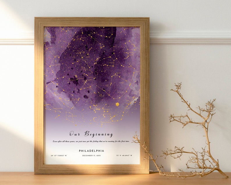 Carte des étoiles personnalisée par date, impression de ciel nocturne, carte du ciel personnalisée, le jour de votre naissance, cadeau de mariage, cadeau de fête des mères image 3