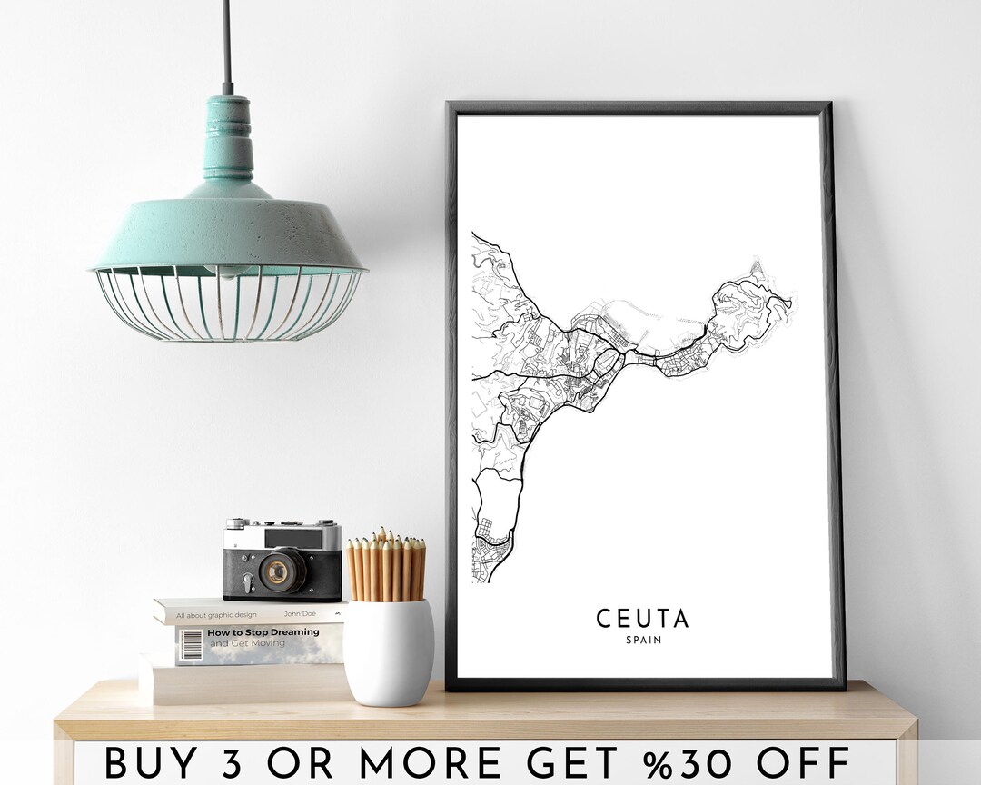 Ceuta City Map Art Print: Minimalist Black and White Poster (digital ...