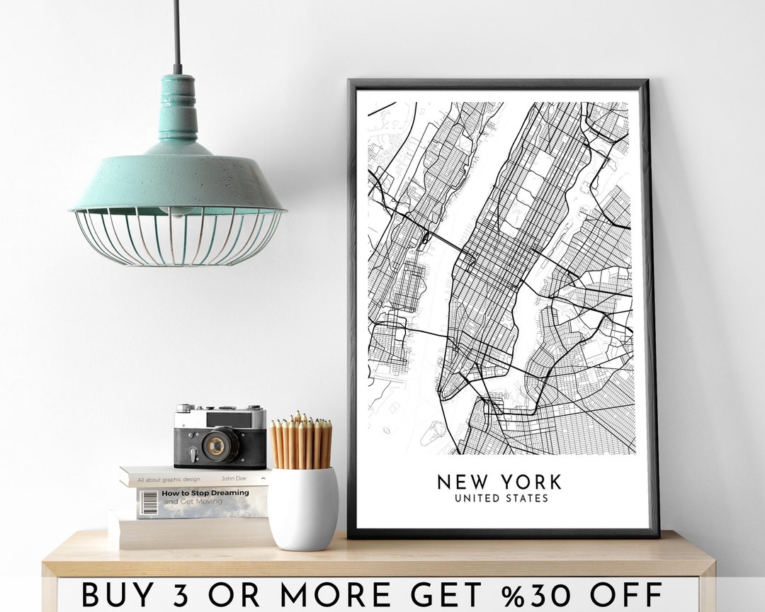 NEW YORK City Map PRINTABLE Black and White Wall Art Poster Modern ...