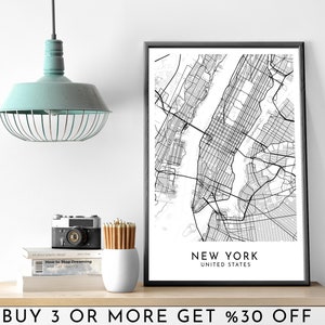 Mapa da cidade de Nova York para impressão em preto e branco pôster de arte de parede moderno e minimalista decoração de escritório EUA América arquivo digital