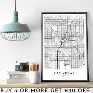 Carte de la ville de LAS VEGAS IMPRIMABLE noir et blanc mur Art affiche moderne minimaliste bureau décoration Usa Nevada Amérique fichier numérique