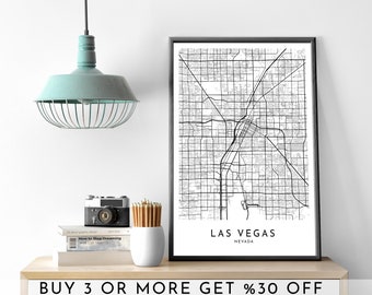LAS VEGAS City Map PRINTABLE Black and White Wall Art Poster Modern Minimalist Office Decoration Usa Nevada America Digital File
