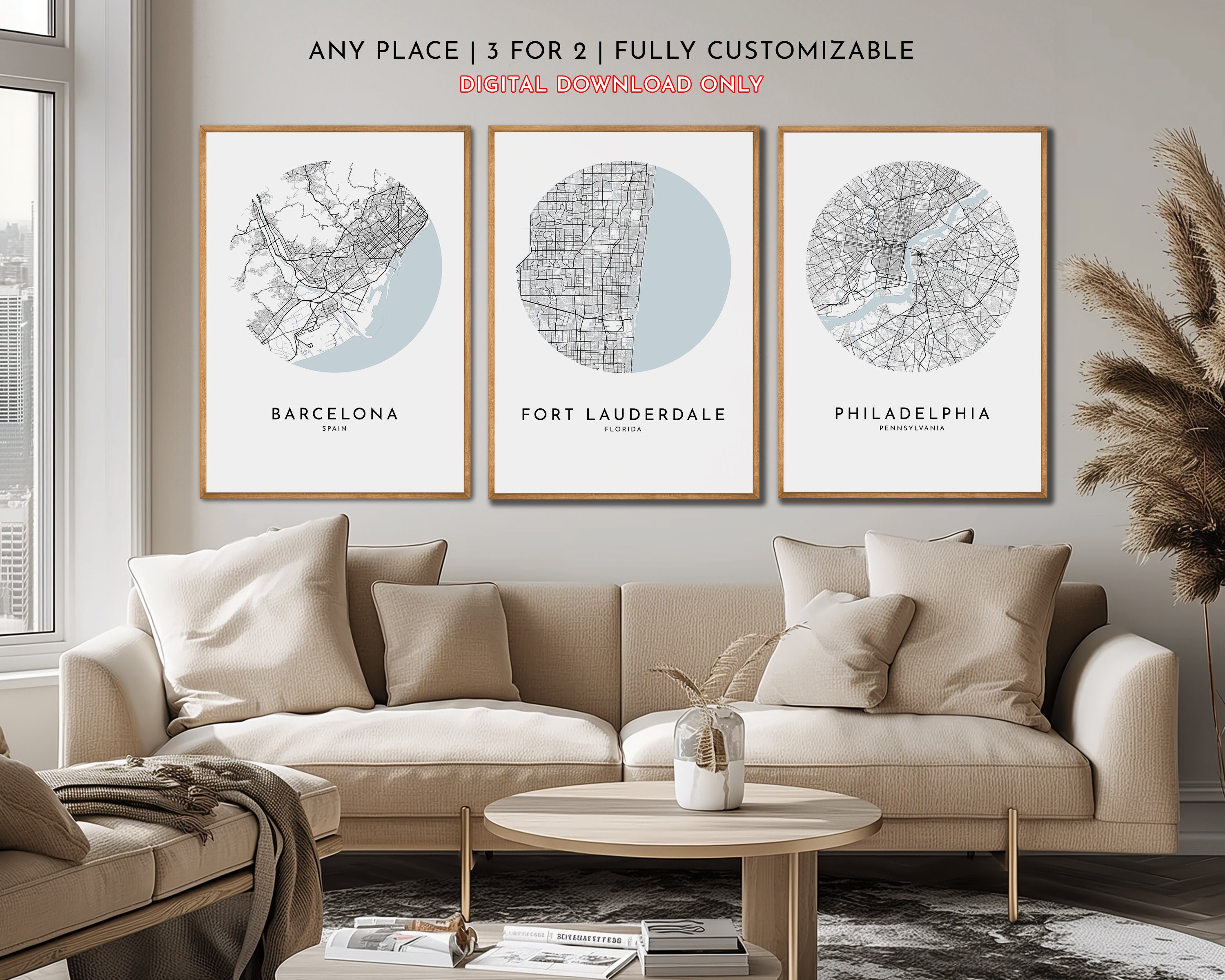 Personalized Map Set of 3 Prints | Custom City Map Gift - Etsy