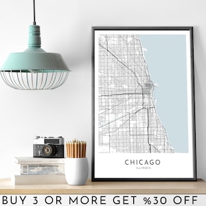 CHICAGO Stadt Karte DRUCKBARE schwarz weiß Wand Kunst Poster Modern Minimalist Büro Dekoration Usa ILLINOIS Digitale Datei
