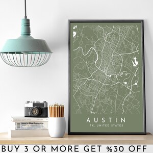AUSTIN City Map PRINTABLE Color Wall Art Poster Modern Minimalist Office Decoration TEXAS Digital File