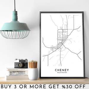 CHENEY Stadt Karte DRUCKBARE schwarz weiß Wand Kunst Poster Modern Minimalist Büro Dekoration Usa WASHINGTON Digital File