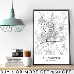 EINDHOVEN Stadt Karte DRUCKBARE schwarz weiß Wand Kunst Poster Modern Minimalist Büro Dekoration Die NIEDERLANDE Digitale Datei