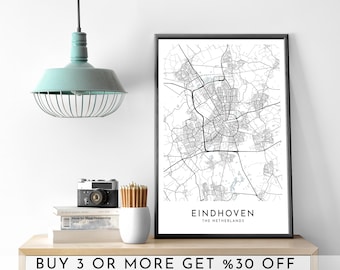 Eindhoven City Map Art: Modern Black and White Poster (Digital File)