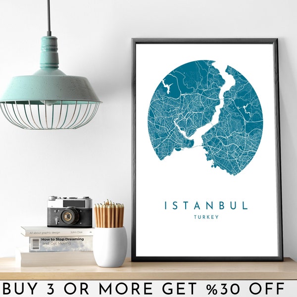 ISTANBUL City Map PRINTABLE Color Circle Map Wall Art Poster Modern Minimalist Office Decoration TURKEY Digital File