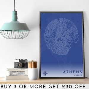 ATHEN Stadt Karte DRUCKBARE Blaupause Wand Kunst Poster Modern Minimalist Büro Dekoration GRIECHENLAND Digitale Datei