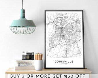 Louisville Kentucky City Map Art: Minimalist Black and White Print (Digital File)