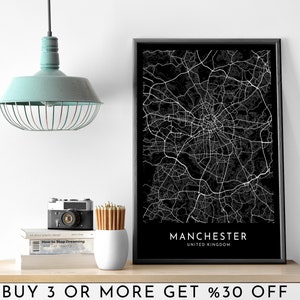 MANCHESTER Stadt Karte DRUCKBARE Schwarz Weiß Dunkle Karte Wand Kunst Poster Modern Minimalist Büro Dekoration UK Vereinigtes Königreich Digitale Datei